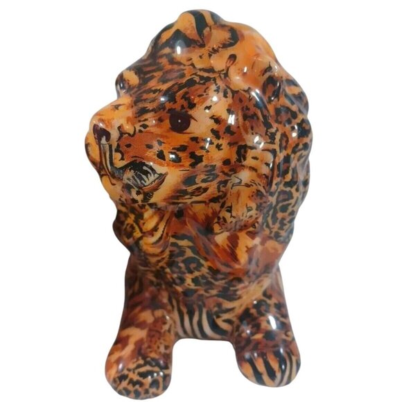 2 Lion Safari Figurine La Vie Patchwork Decoupage Home Decorative Lion King Pair - Picture 8 of 13